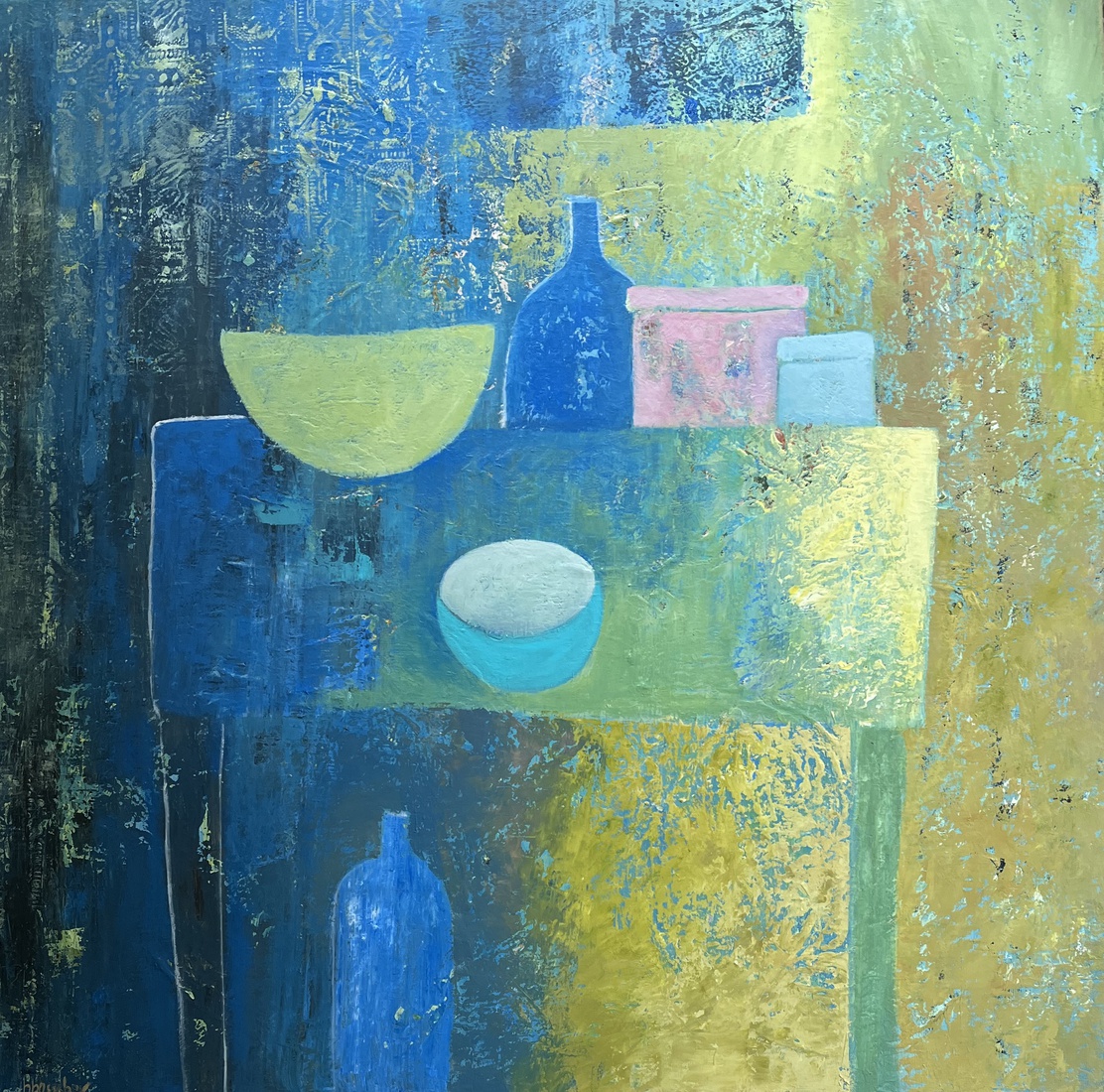 Table in bleu and yellow