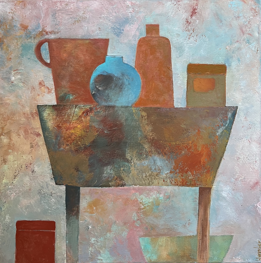 Tafel met blauw flesje.