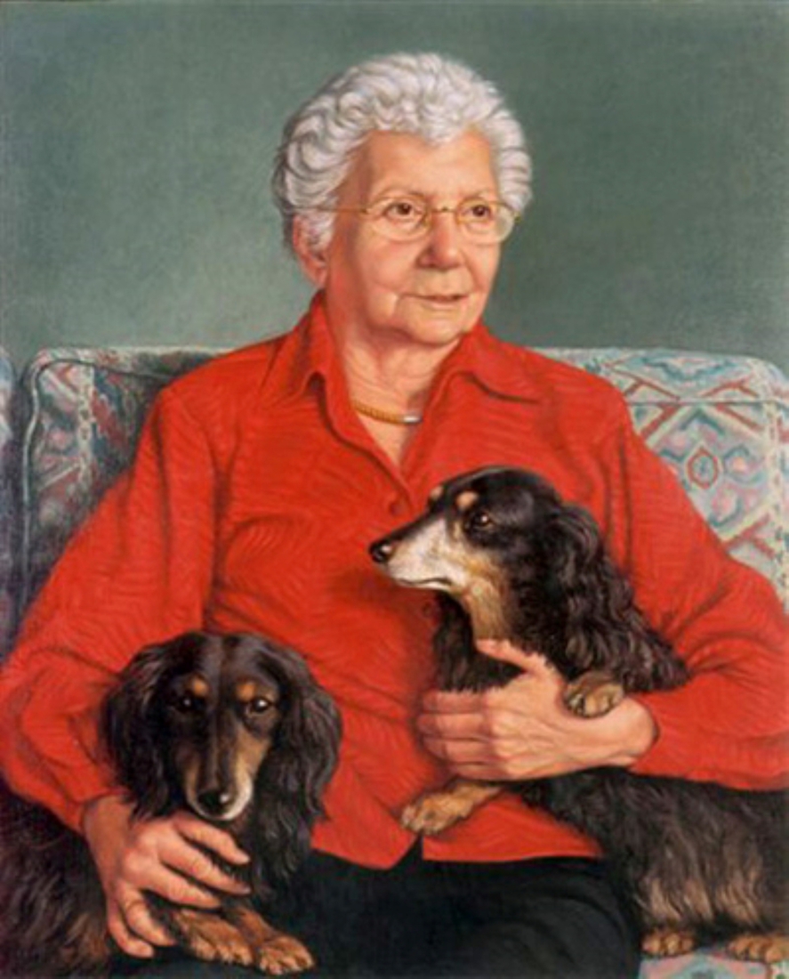 Portret van dame met twee hondjes.