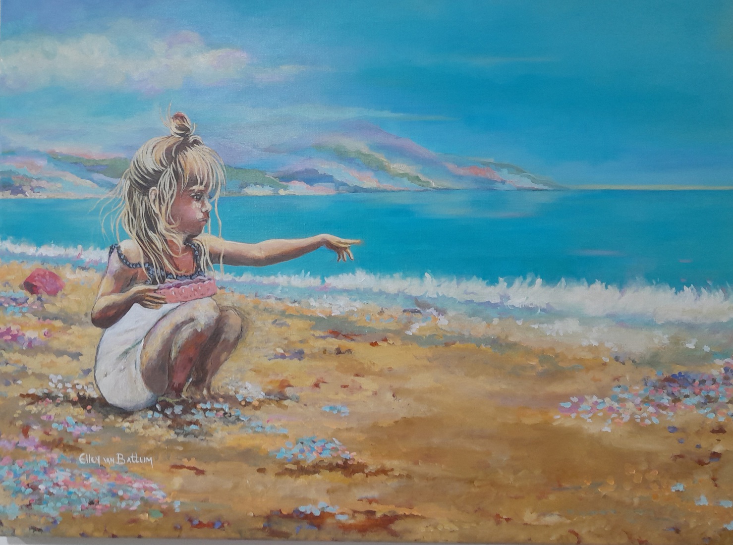 Meisje op het strand in Lesbos
