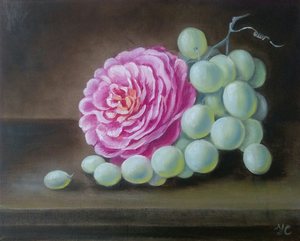 Stillevens met bloemen, fruit