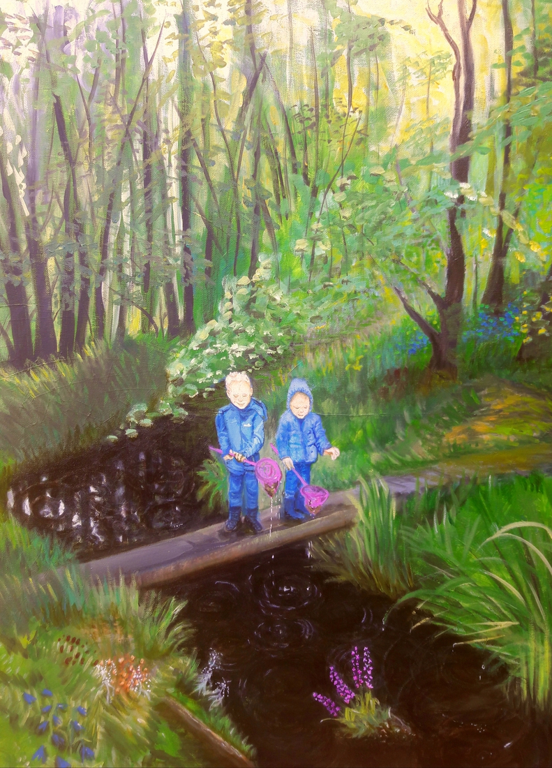 Kinderen vissen bij het vlonderpad