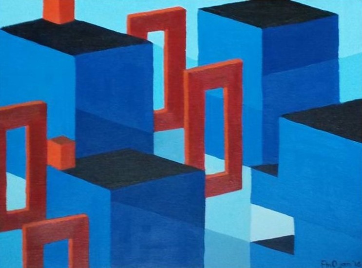 blauw/rood abstract