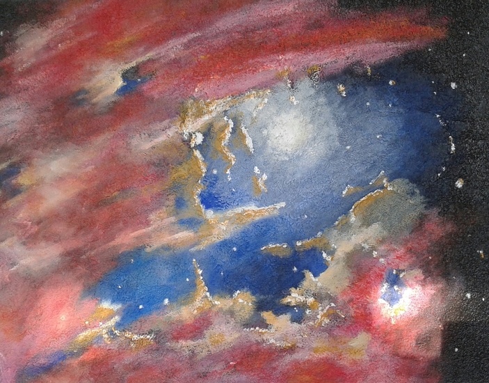 Nevel met rood en blauw