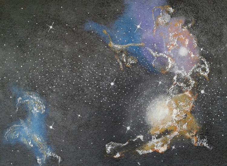 Sterrenstelsels in oranje en paars