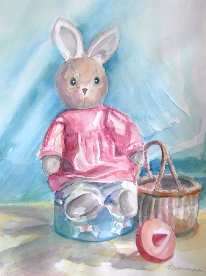 Stilleven met knuffel haas