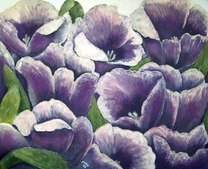 tuinschilderij paarse tulpen