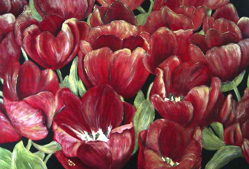 Tulips on canvas