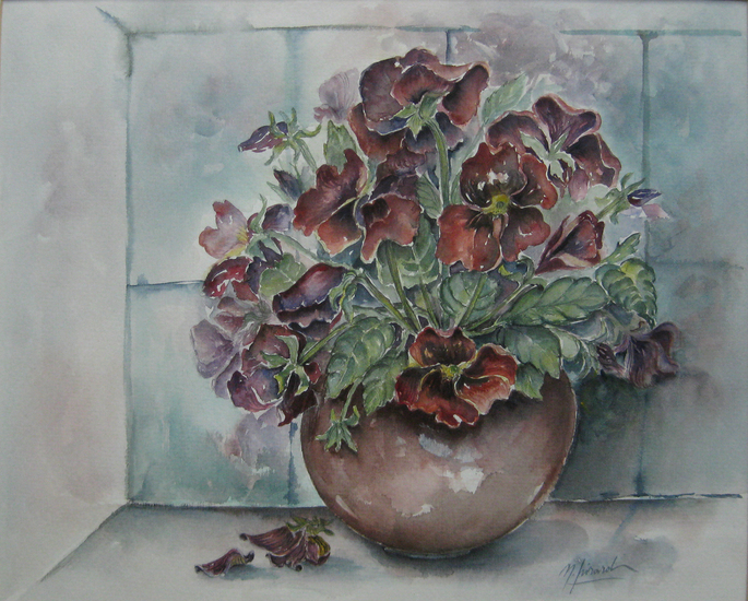 Violen op vensterbank