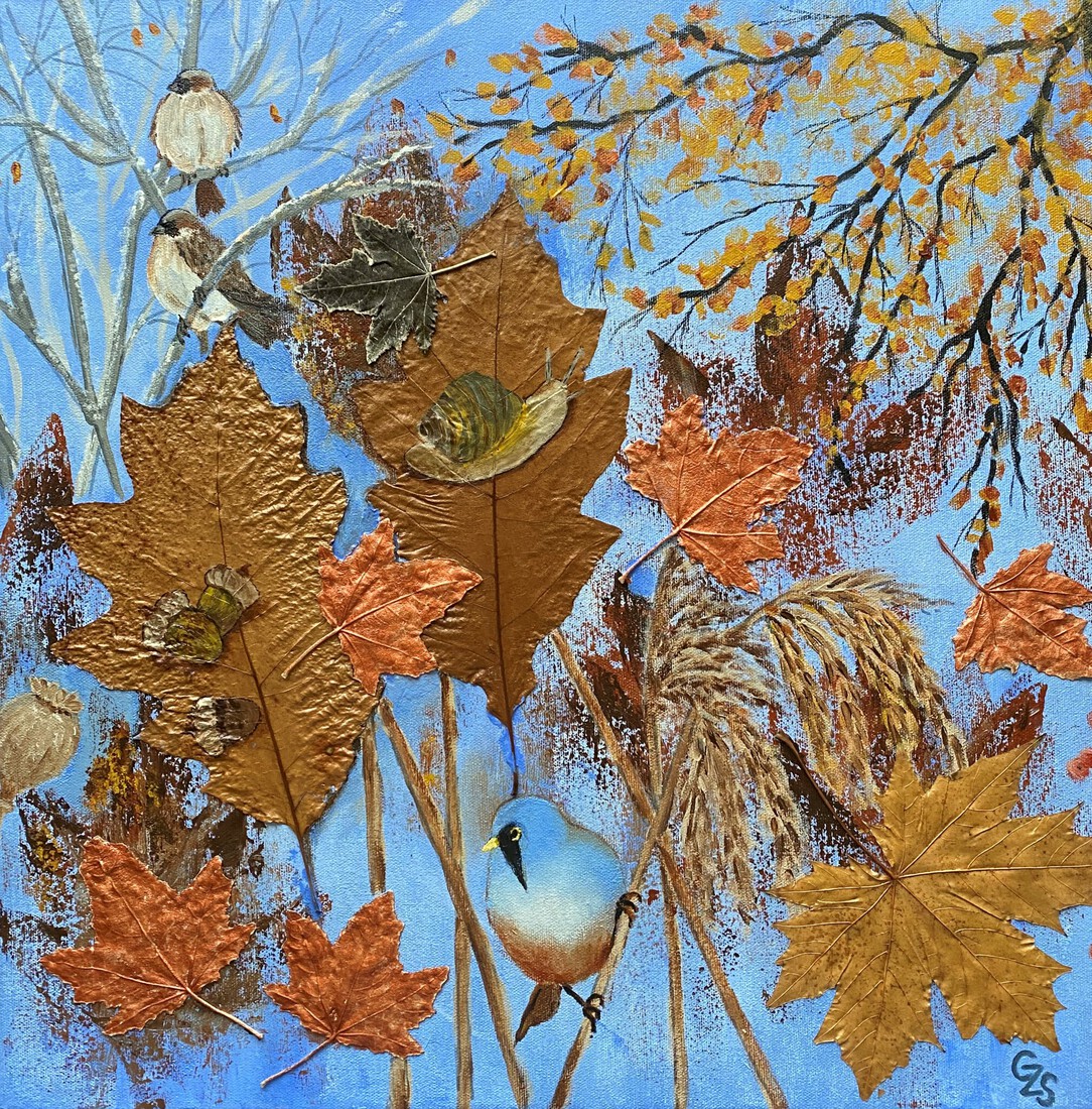 Collage met gedroogd blad 