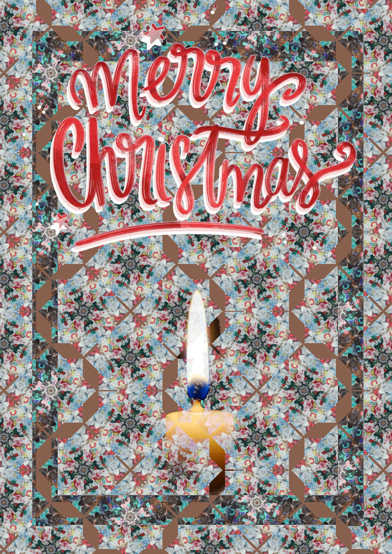 Vintage Christmas card but clowns reign on every inch