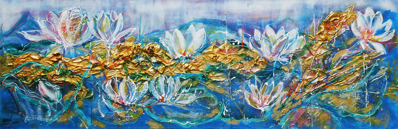 uit gouden modder ontstijgt de zucht van waterlelies