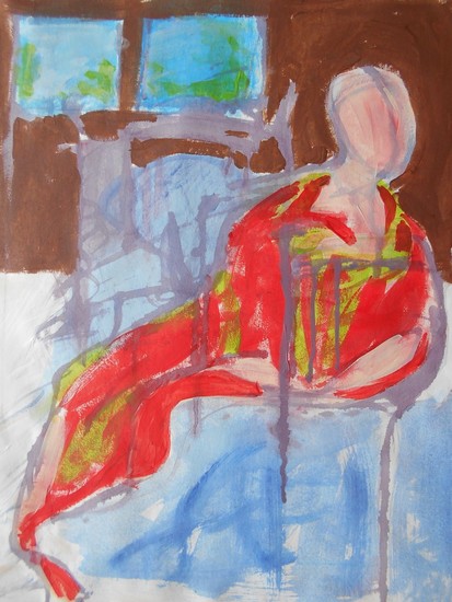 Vrouw zittend op bed