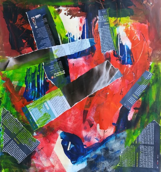 Collage red-blue text