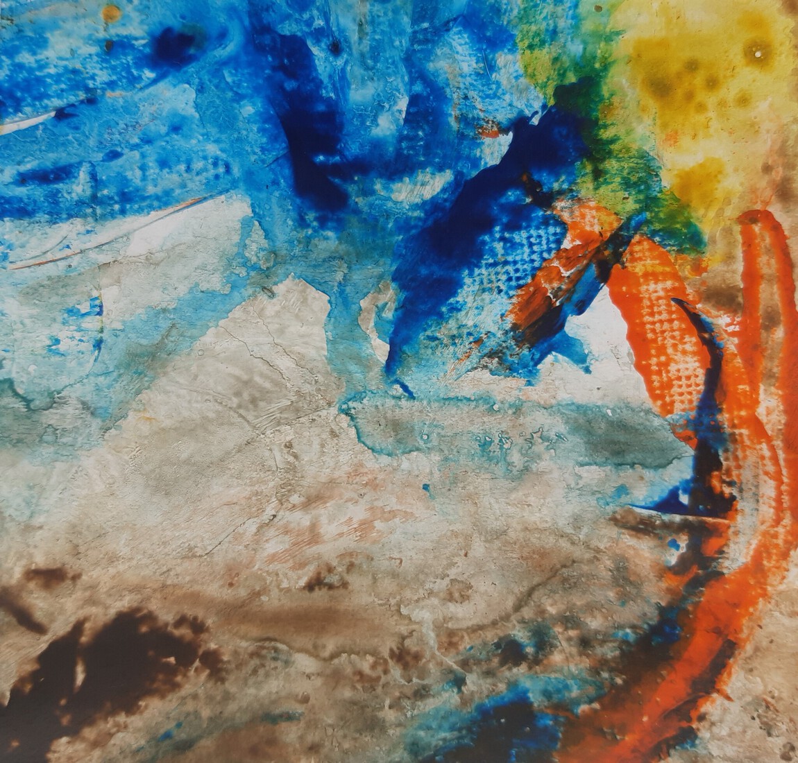 Spats in blauw, bruin, oranje/geel (2)