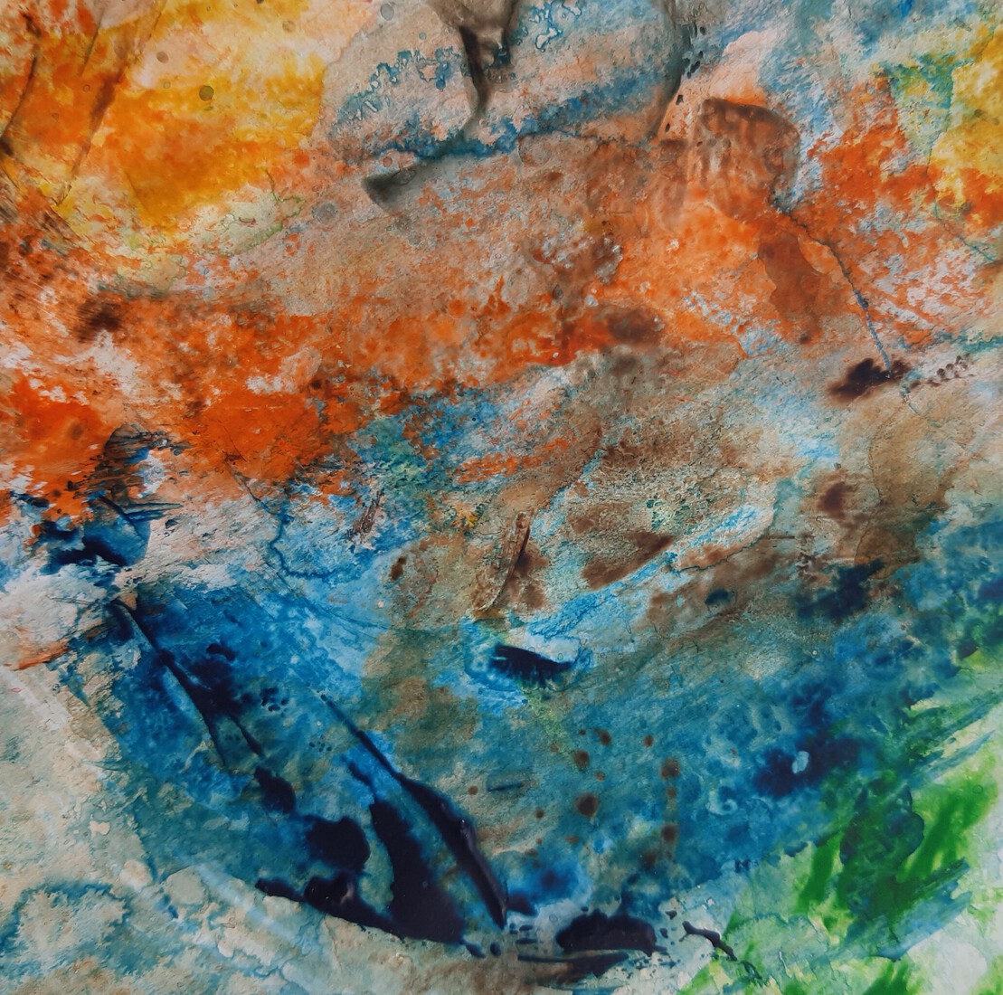 Spats in blauw, bruin, oranje/geel (5)