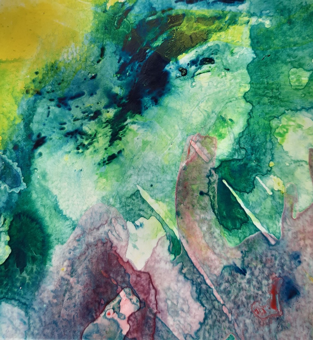 Spats in blauw, geel en paars (1)