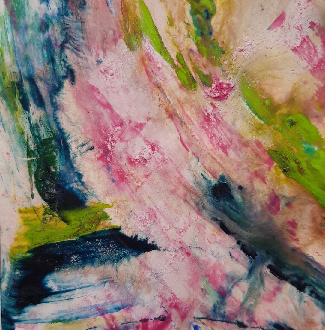 Spats in blauw, roze en groen (1)