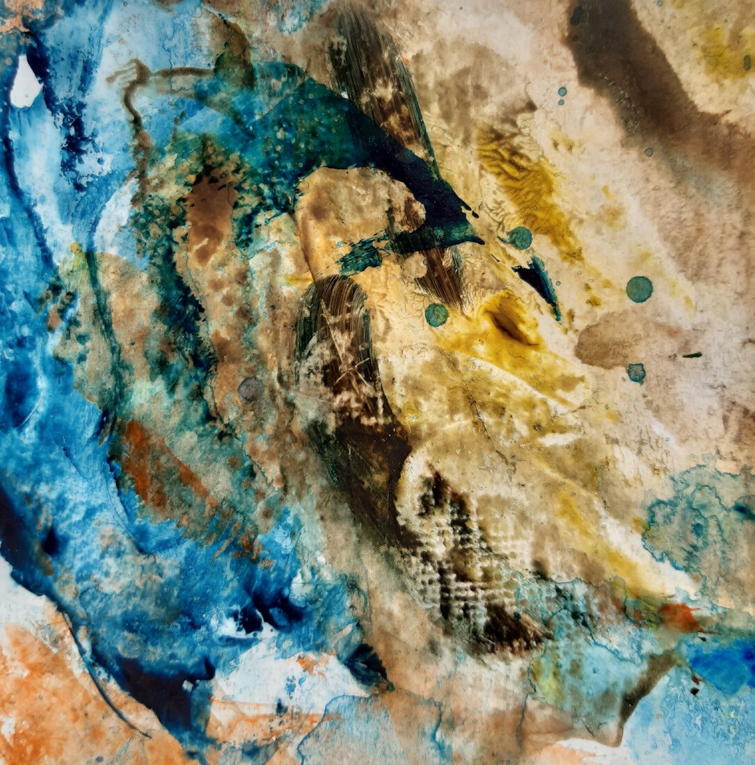 Spats in blauw, bruin, oranje/geel (6)