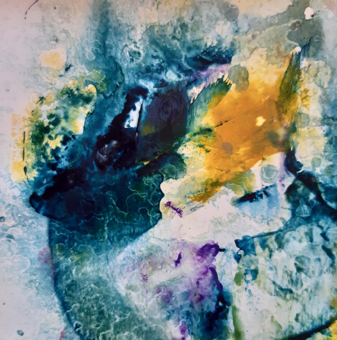 Spats in blauw, geel en paars (2)