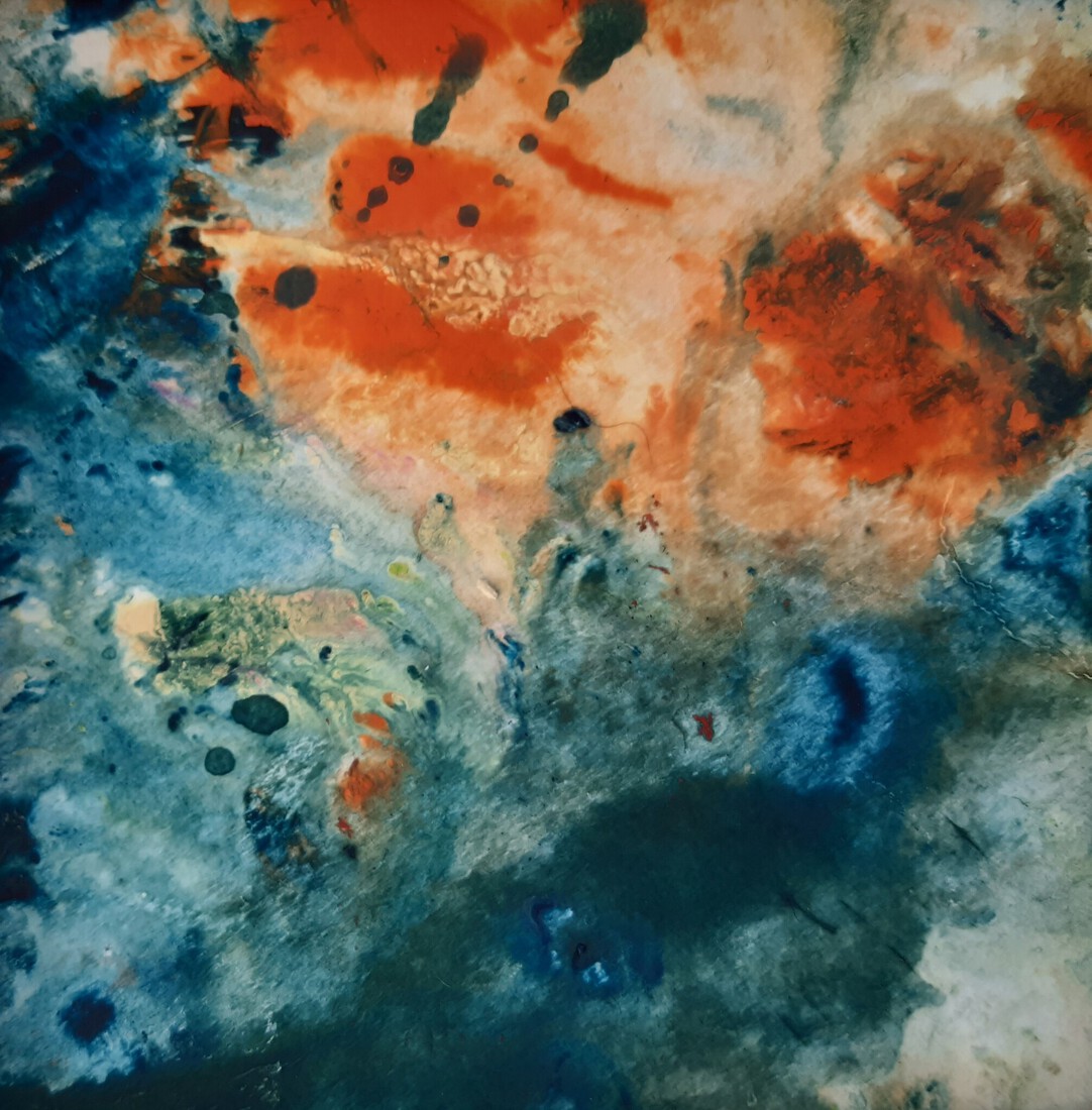 Spats in blauw, bruin, oranje/geel (7)