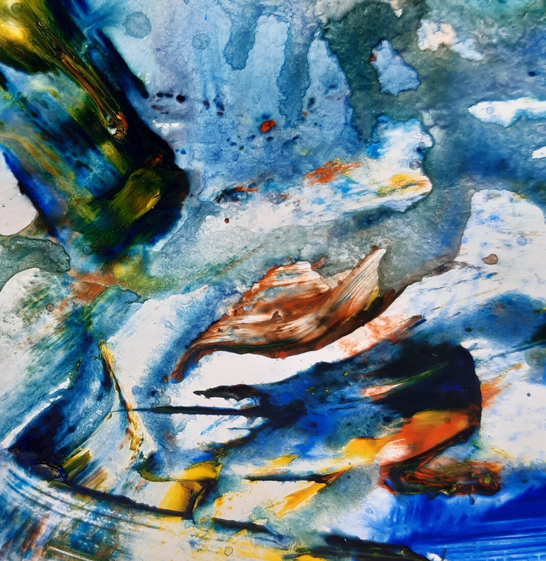 Spats in blauw, bruin, oranje/geel (9)