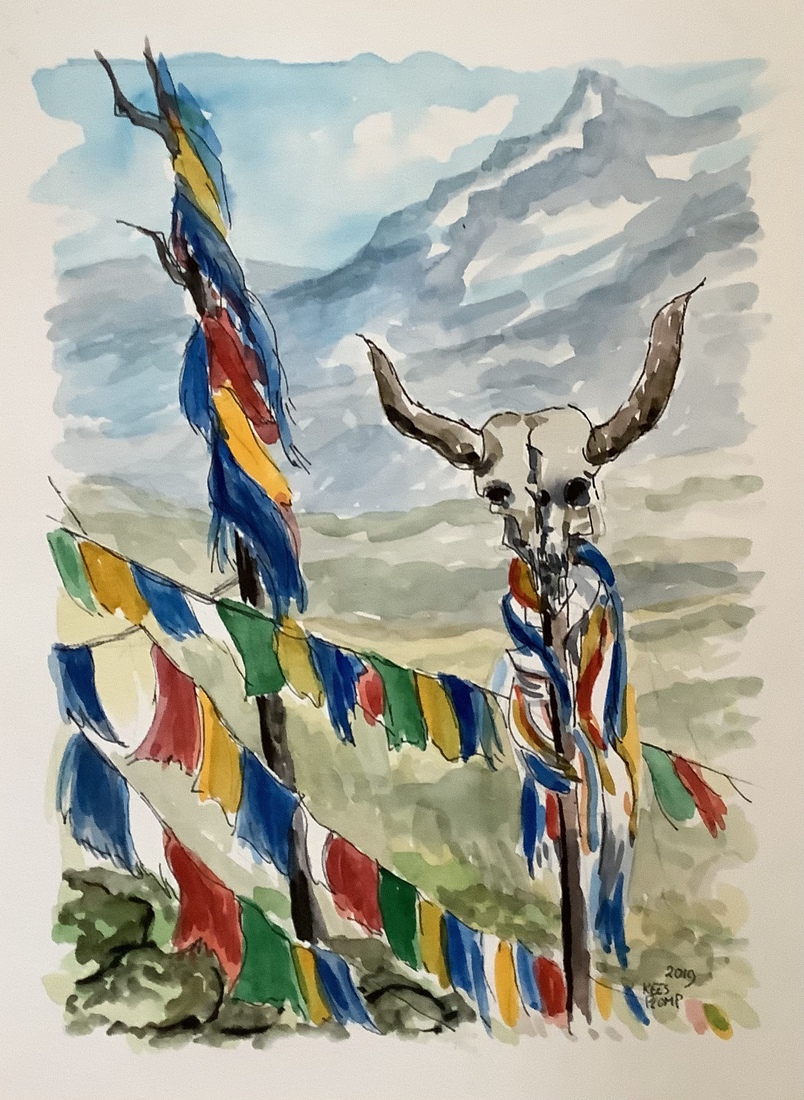 Ovoo met runderschedel .Tibet. 