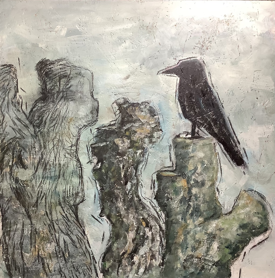 Kraai op geknotte boom 