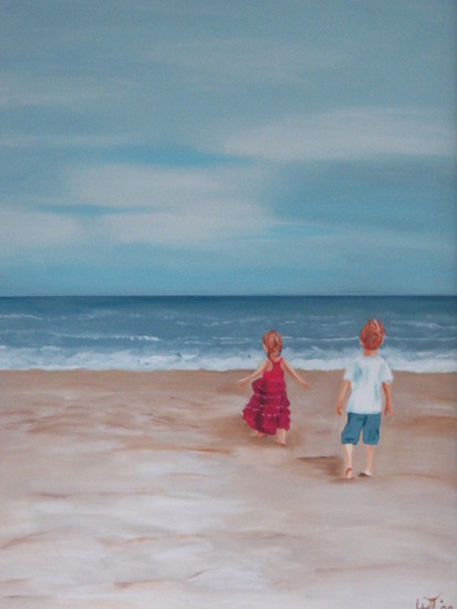 Jongen en meisje op het strand