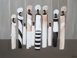 Overzicht van schilderijen van Afrikaanse vrouwen (geabstraheerd) in rustige kleuren