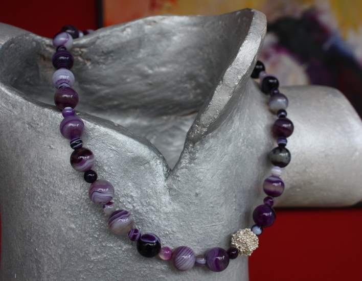 Ketting paarse agaath/zilver