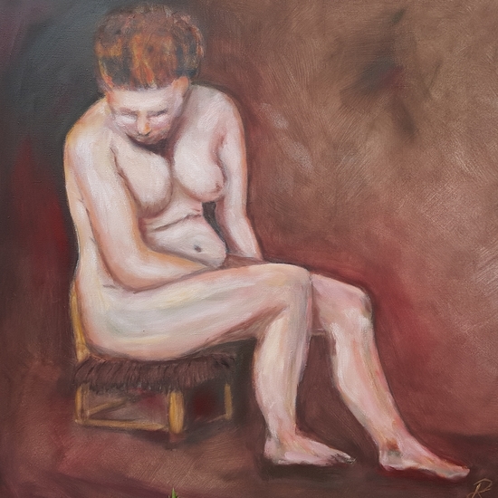 Naakte vrouw op kruk