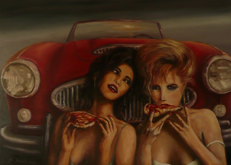 Twee Meisjes eten pizza