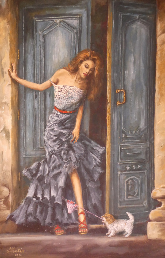 meisje met ondeugende  Jack Russell