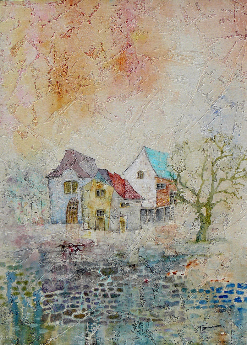 Drie huizen en een boom