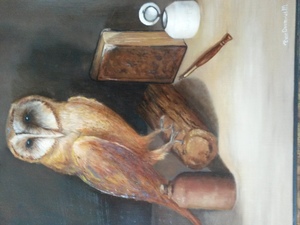 stilleven kerkuil olieverf op paneel