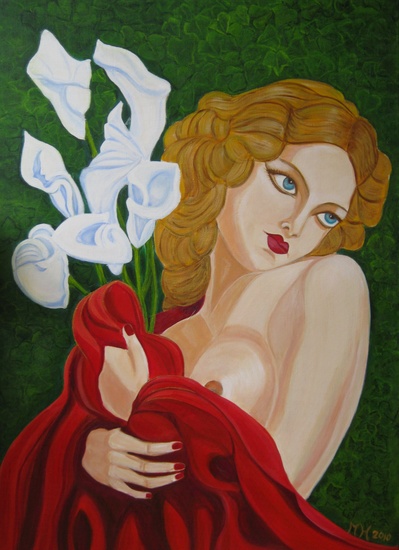 Blonde vrouw met lelies