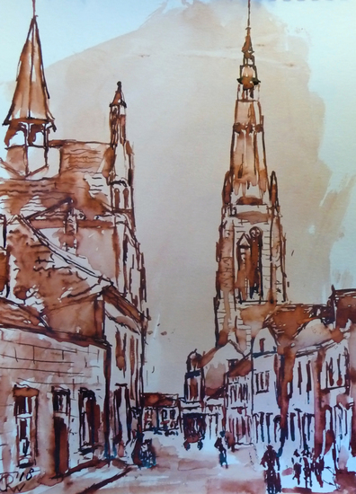 Weert with red bister on paper