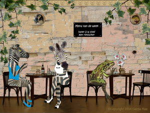 Deze illustraties zijn digitale collages van zelf gefotografeerde en in elkaar geknutselde dieren en sprookjesachtige landschappen. De afbeeldingen maken deel uit van een boekje naar eigen concept. De prenten kunnen tot A4 formaat worden afgedrukt op (foto)papier of bijvoorbeeld dibond.