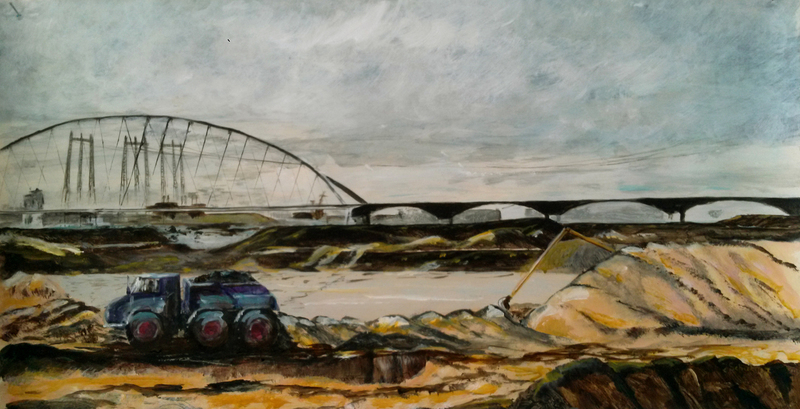 Werk bij brug bij Nijmegen