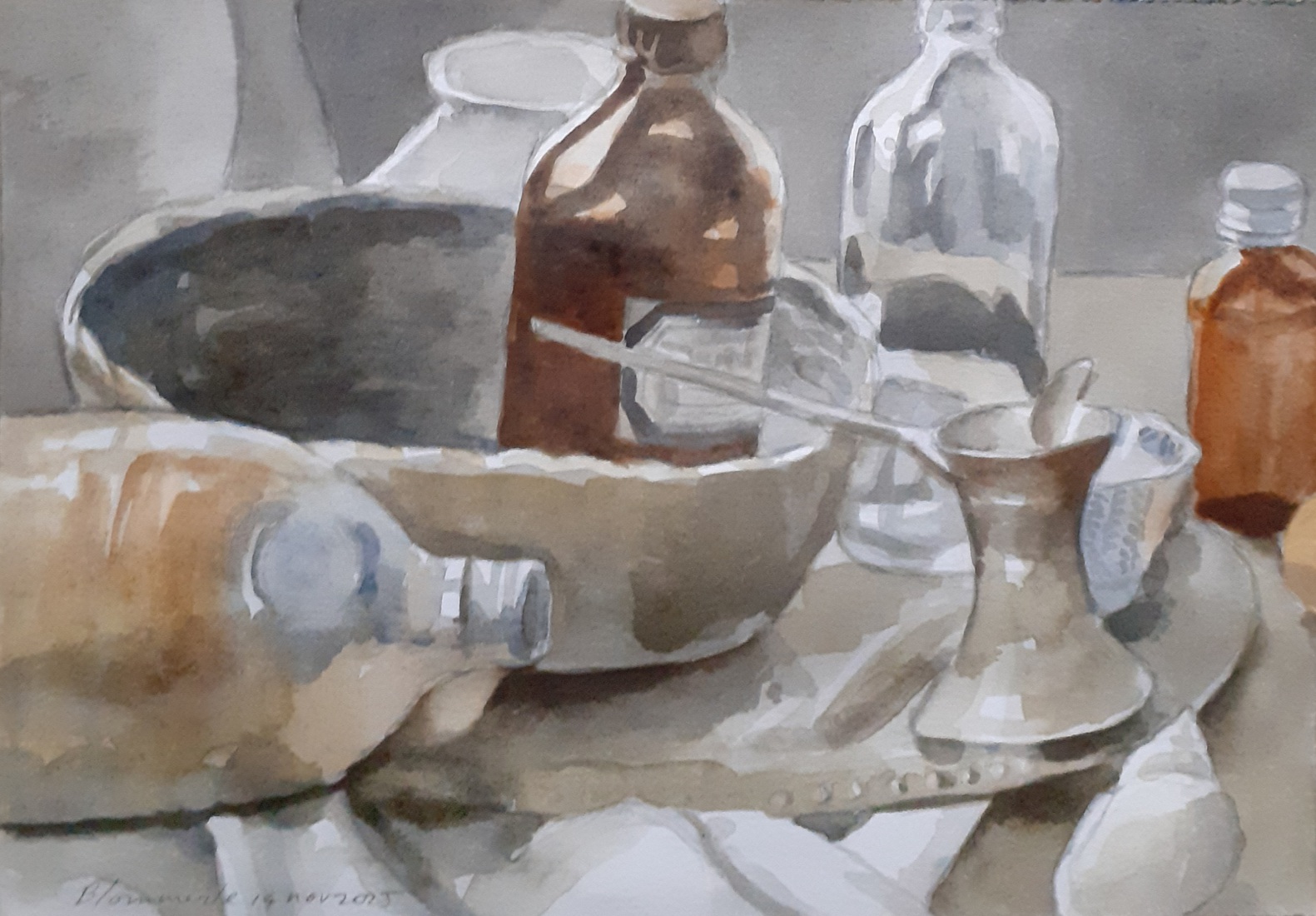 Stilleven met flessen