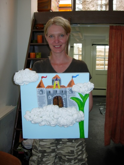 Kinderschilderij met luchtkasteel