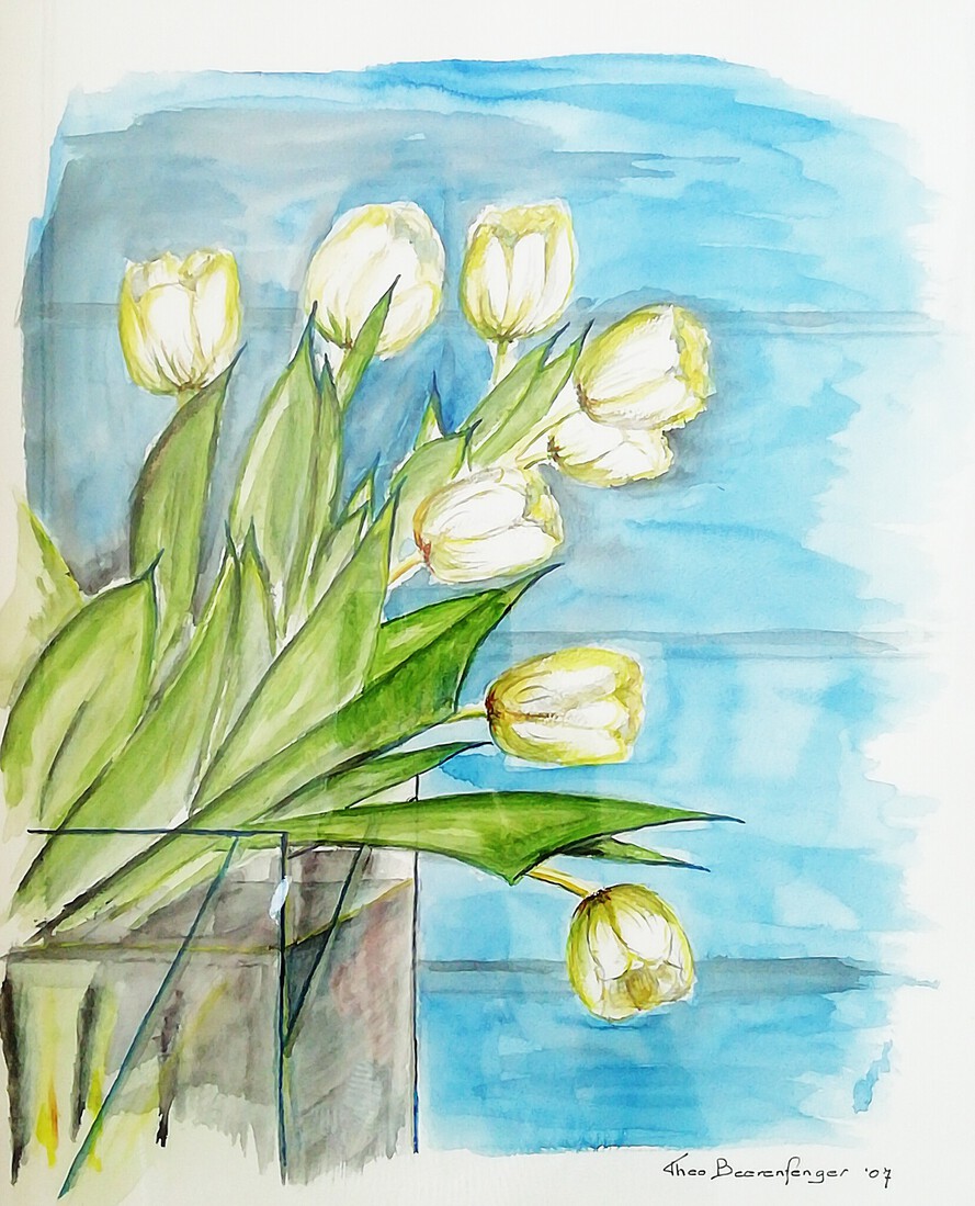 Tulpen in een 4kanten vaas