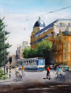 aquarellen van stadsgezichten uit binnen- en buitenland, onder andere Amsterdam