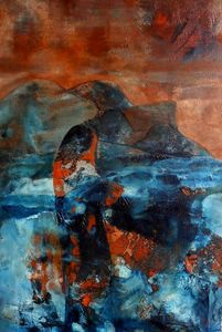 Utopisch vijf-luik VOORBIJ DE HORIZON gebaseerd op druktechniek en ingetekend met Oost-Indische inkt.