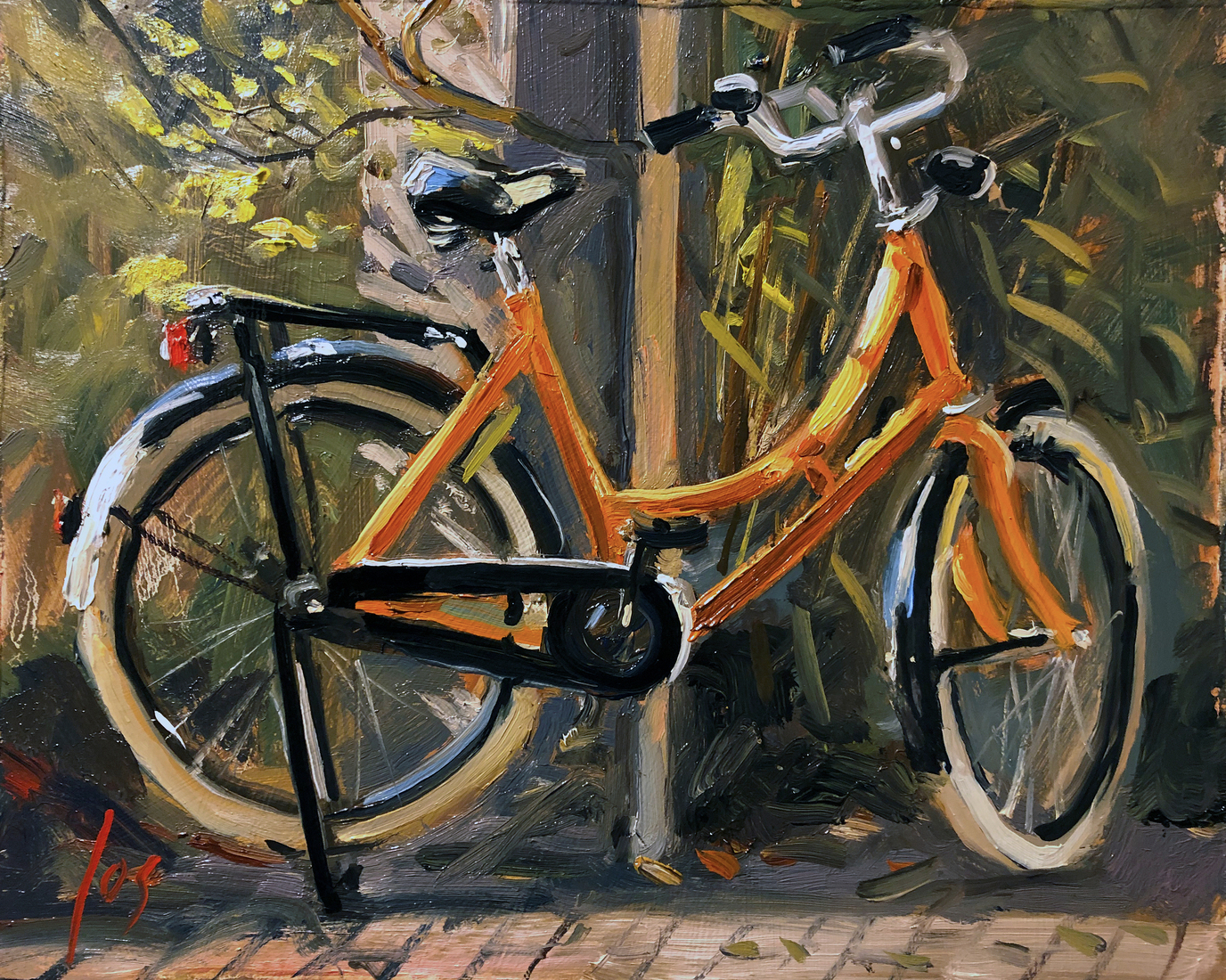 een schilderij van de fiets van mijn zoon