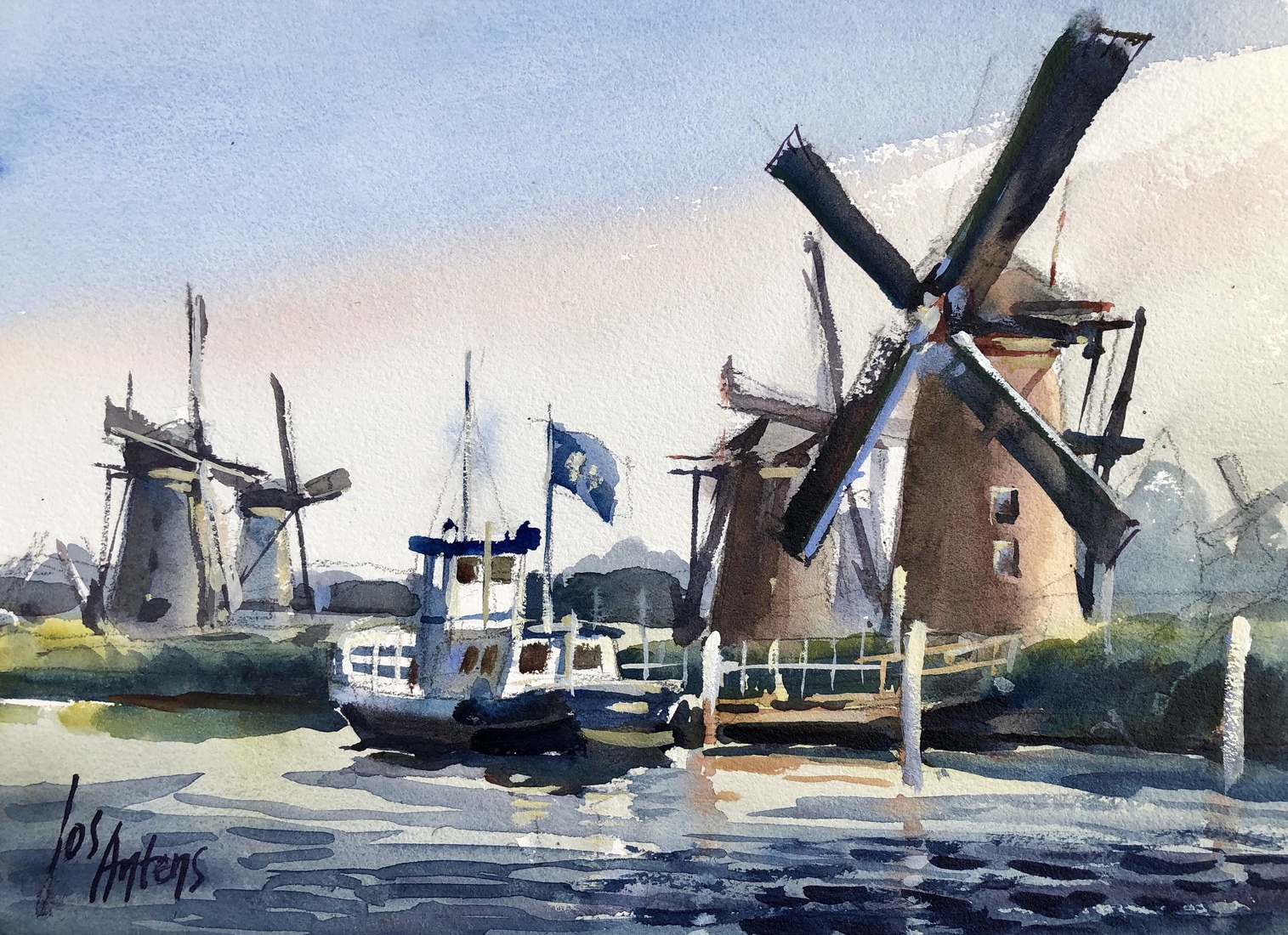 aquarel Kinderdijk
