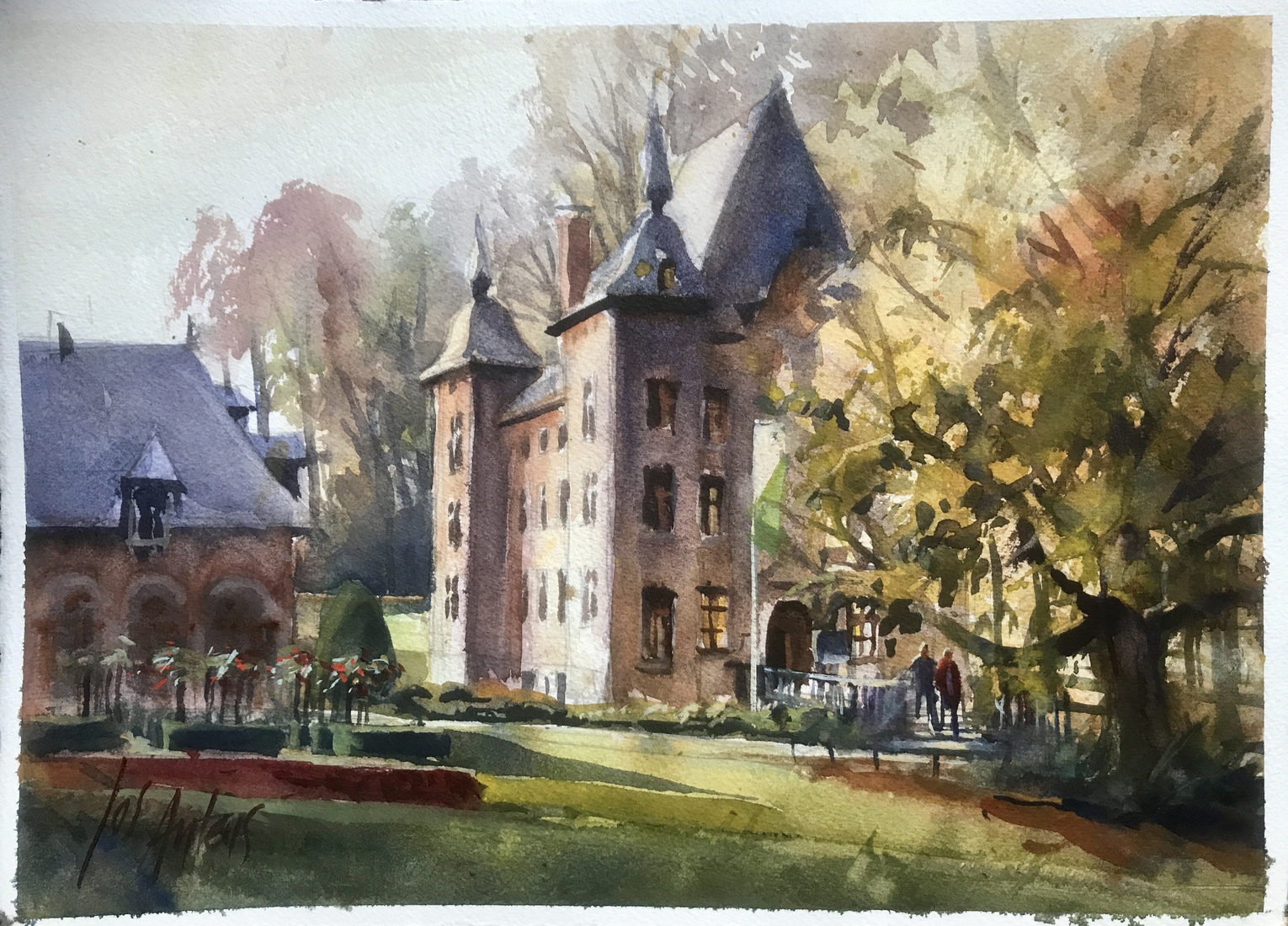 aquarel kasteel Coloma bij Brussel