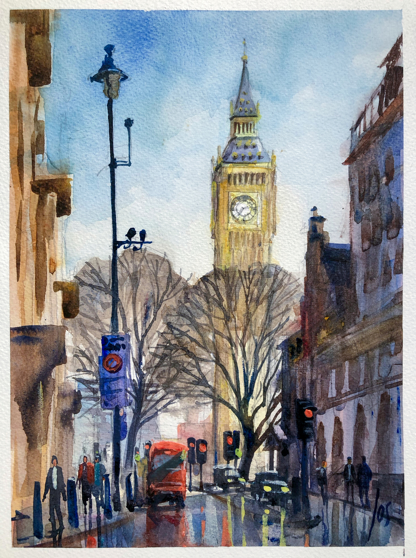 004 Londen Bigben in aquarel