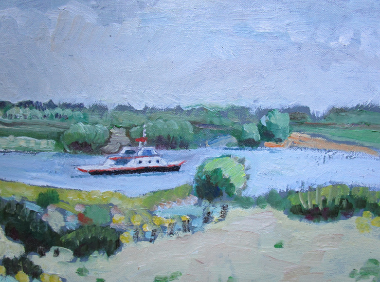 Ferry-boat on the river Lek near Wijk bij Duurstede